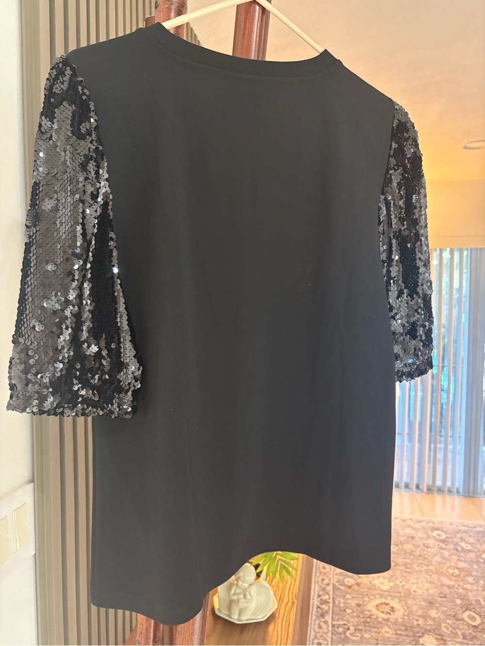 Anne Taylor Sequin Sleeve Black Women's Top - Large NWT